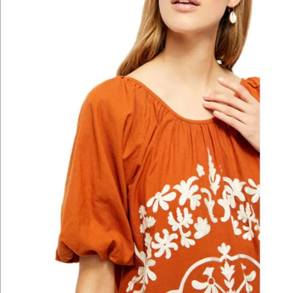 ✨HP✨FREE PEOPLE Embroidered Fiona Midi Dress Deep Ochre XS